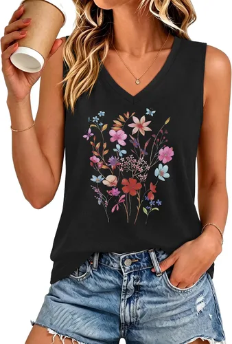 Vista 30 de Camisetas de verano para mujer, sin mangas, con cuello en V, ajuste holgado, casual, blusa tipo túnica Ab Cadetblue