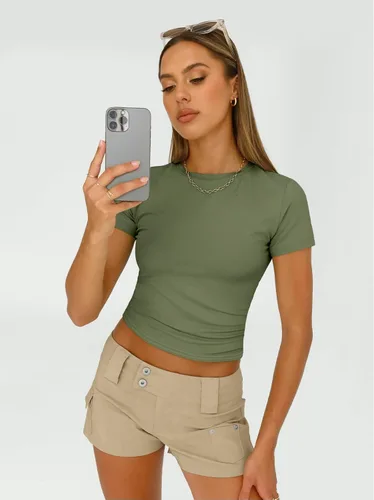 Vista 3 de AUTOMET Camisas de manga corta para mujer, 3 piezas, básicas, para salir, ajustadas, ropa 2024 Y2K
