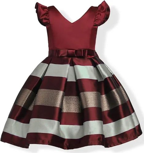 Vista 2 de NSSMWTTC 2-10T - Vestidos de rayas para niñas pequeñas, vestido de fiesta de boda de Navidad
