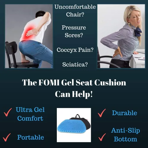 Vista 4 de Almohadillas ortopédico todo de gel premium FOMI, para el coche, silla de oficina, silla de ruedas u hogar Alivio del dolor por presión El mejor gel