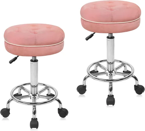 Vista 19 de KLASIKA Silla de dibujo con respaldo, taburete giratorio de cuero sintético ajustable en altura con anillo para el pie, silla de oficina ergonómica