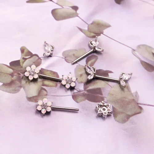 Vista 5 de 2PCS 14G 316L acero inoxidable transparente CZ pezón anillos Barbell mariposa pezón piercings joyería para mujeres (plata), Acero inoxidable