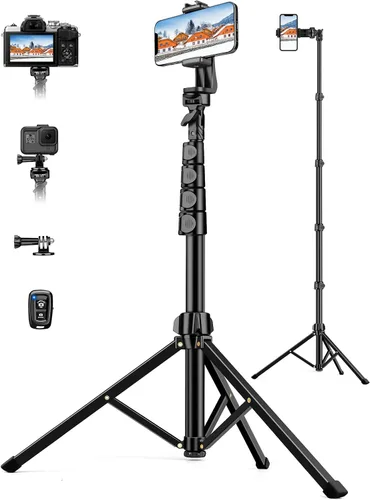 Vista 15 de Trípode de teléfono de 70 pulgadas con control remoto y soporte, soporte portátil para teléfono celular, palo selfie para grabación de video