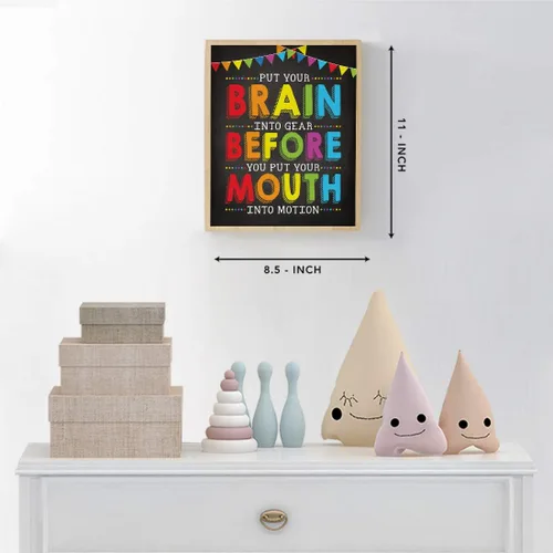 Vista 5 de Andaz Press Póster decorativo para pared de maestros de escuela en casa, 8.5 x 11 pulgadas, pon tu cerebro en marcha antes de la boca en movimiento