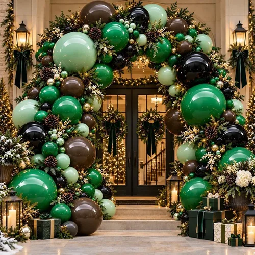 Vista 8 de Globos negros, verdes y marrones, doble relleno, color verde esmeralda oscuro, kit de arco de guirnalda de globos para Navidad, Año Nuevo Negro