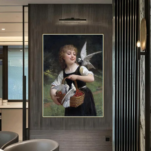 Vista 3 de Messenger of Love" por Emile Munier impresión en lienzo ,Cuadrode arte de pared para la decoración del hogar de la sala de estar 60x84cm sin marco