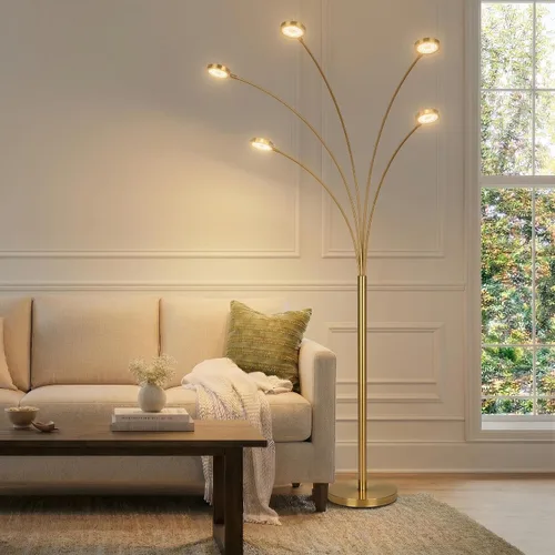 Vista 11 de Brightech Orion - Lámpara de pie de arco para sala de estar, lámpara de pie tipo árbol con 5 brazos ajustables, lámpara de pie de múltiples Níquel