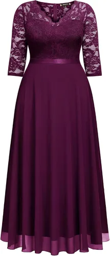 Vista 5 de Miusol Vestido largo formal de encaje floral con cuello en V para mujer, talla grande, para dama de honor, fiesta