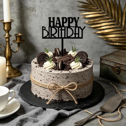Vista 6 de Decoración negra para tartas de cumpleaños, 6 piezas acrílicas para tartas de cumpleaños, decoración de fiesta Negro