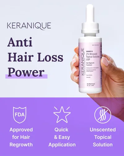 Vista 2 de Keranique Tratamiento para el crecimiento del cabello para mujeres, 2% de minoxidil para mujeres, crecimiento del cabello, fuerza y engrosamiento
