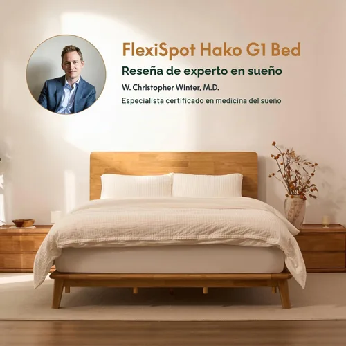 Vista 5 de FLEXISPOT Hako G1 - Cama de plataforma de madera maciza tamaño Queen con montaje sin herramientas Roble natural