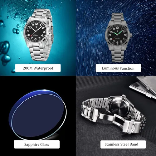 Vista 4 de Mens Watches, Pagani Design Watches for Men, 200 Meters Waterproof Watch, Stylish Stainless Steel Wristwatch, 38MM Sapphire Glass, Japanese NH35
