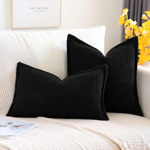 Vista 6 de OTOSTAR Fundas de almohada decorativas de pana a rayas con empalme, fundas de almohada bohemias súper suaves, almohadas decorativas con textura