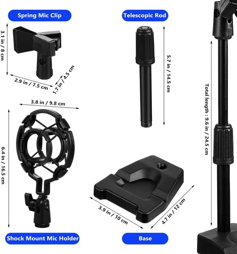 Vista 2 de Toyvian Soporte de micrófono de escritorio ajustable con base estable y soporte de montaje de choque, soporte de mesa para micrófono de mesa que