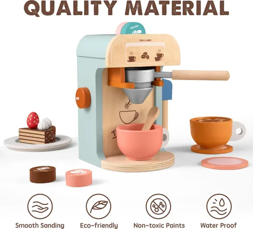 Vista 4 de Tiny Land Juguetes de cocina y cafetera de madera para jugar