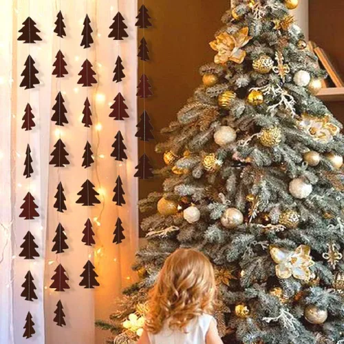 Vista 3 de Kit de guirnalda de árbol de Navidad de papel brillante para decoración de fiesta en el hogar (marrón)