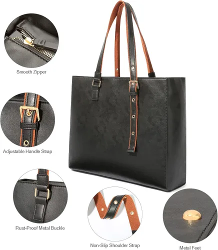 Vista 3 de CHIENTUNG Leather Laptop Tote Bag for Women Large Professional Briefcase Work Bag with 4 Compartments Up to 15.6 inch