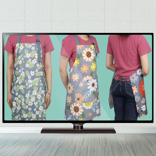 Vista 2 de BOUMUSOE Paquete de 3 delantales florales con bolsillo, delantales para mujer, impermeables, ajustables, para cocina, jardinería