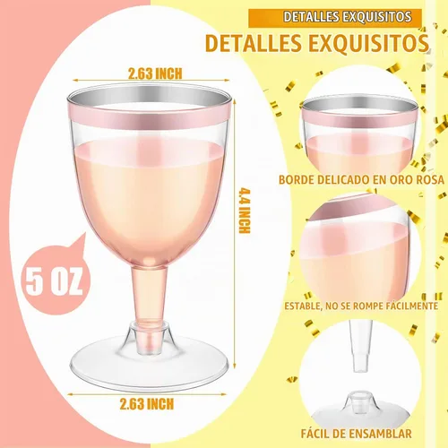 Vista 2 de Thenshop Paquete de 50 copas de champán de plástico de 5 onzas, copas de vino desechables transparentes con tallo, copas de cóctel reutilizables