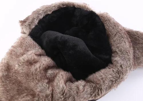 Vista 4 de Connectyle Sombrero de trampero para hombre, cálido sombrero de invierno con máscara facial extraíble, orejeras, piel sintética, sombrero de caza al