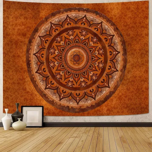 Vista 28 de Accnicc Tapiz bohemio con mandala floral para dormitorio, tapiz de pared con flores bohemias, pequeño, acuarela, azul, blanco, hippie, indio