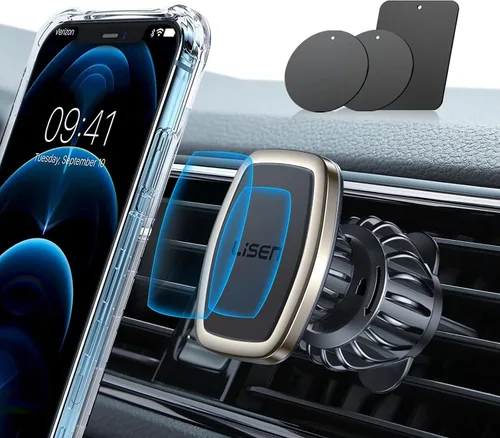 Vista 12 de LISEN Soporte magnético para teléfono para automóvil, clip mejorado + 6 imanes fuertes, imanes de teléfono para la parte posterior del teléfono