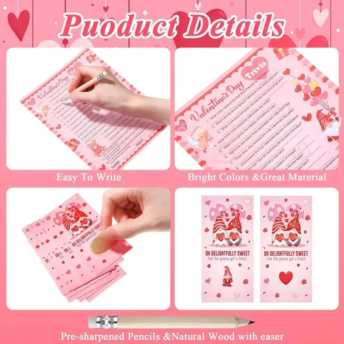 Vista 4 de Chinco 127 tarjetas de juegos para el día de San Valentín, juego de bingo para adultos y niños, fiesta del día de San Valentín con lápiz