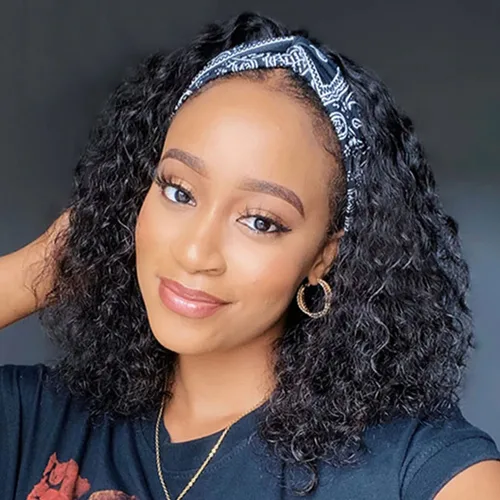 Vista 41 de Aiterina - Peluca de cabello humano con diadema de onda profunda para mujeres negras, cabello brasileño remy, sin pegamento, sin encaje frontal