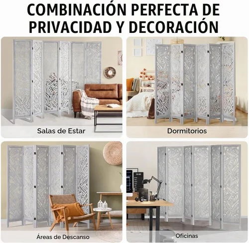 Vista 7 de VEVOR Divisor de habitación de madera, pantalla de privacidad plegable de madera de 6 paneles, divisor de partición tallado para interiores de 66.9