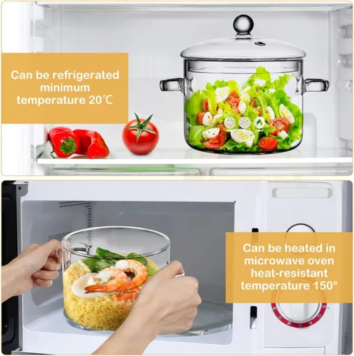 Vista 5 de DOITOOL Olla de sopa de vidrio con tapa, olla de cocina transparente de borosilicato para estufa, resistente al calor, cocina casera para fideos