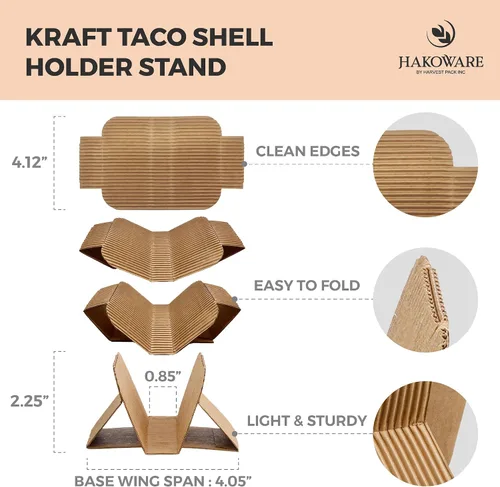 Vista 2 de Harvest Pack - 200 bandejas desechables para tacos, soporte de papel kraft resistente, platos ecológicos para servir alimentos para martes de tacos