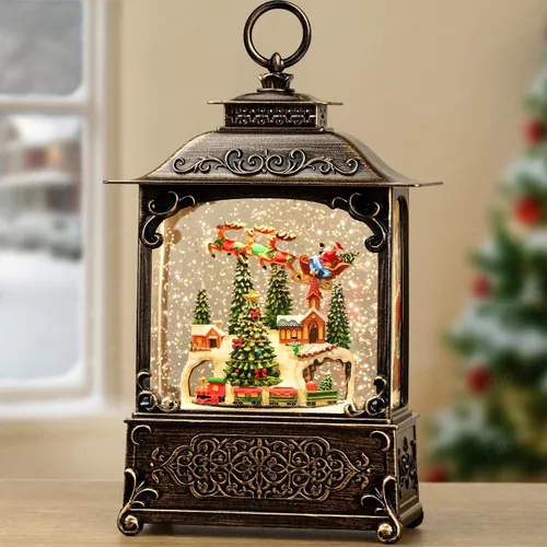 Vista 16 de Linterna de Globo de Nieve Navideño con Purpurina, Luz Musical de Globo de Nieve con Temporizador, Caja de Música con Alimentación USB y por