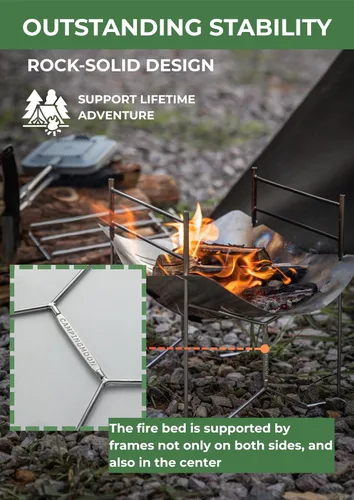 Vista 4 de Campingmoon - Parrilla de fogata para fogata de campamento con rejillas 2 rejillas de cocción