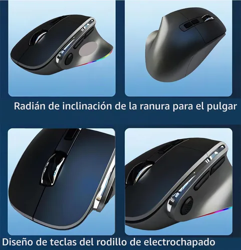Vista 3 de Ratón ergonómico con forma de manos medias, modo dual (Bluetooth+USB), recargable con túnel carpiano vertical Bluetooth inalámbrico