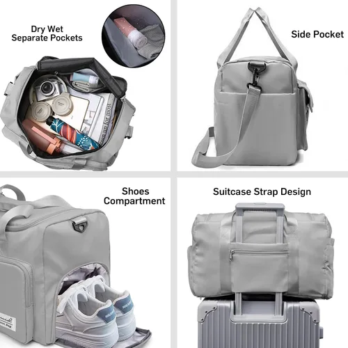 Vista 3 de Bolsa deportiva de gimnasio con compartimento para zapatos, bolsa de viaje con bolsillo separado seco húmedo para hombres y mujeres, bolsa de noche