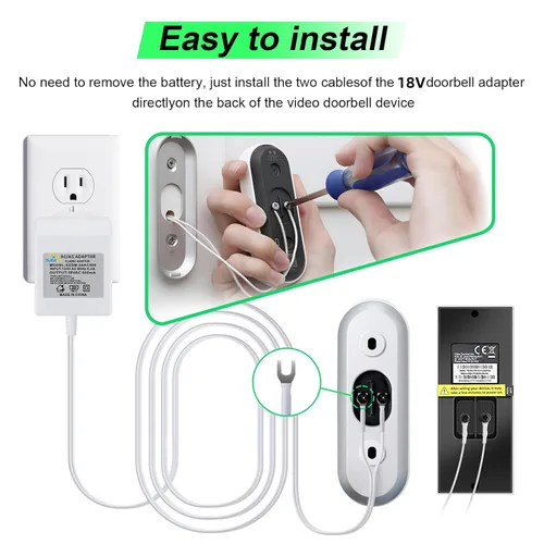 Vista 6 de Fuente de alimentación transformadora de timbre de 18 voltios para timbre de video en anillo, compatible con anillo, Google Nest, WYZE, Eufy, Blink