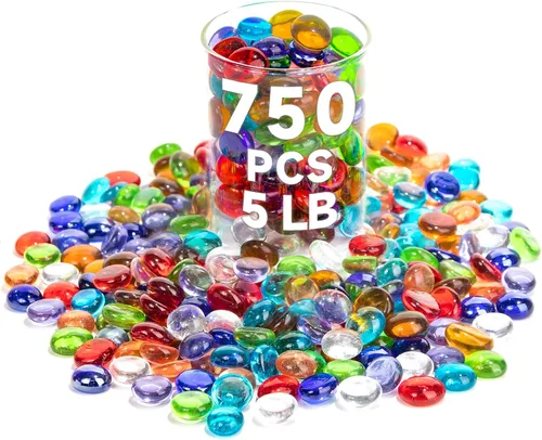 Vista 14 de 1 LB de mármoles de vidrio azul, cuentas de vidrio planas mini~150 PIEZAS para rellenos de jarrón, guijarros de gemas florales de Mancala, rocas