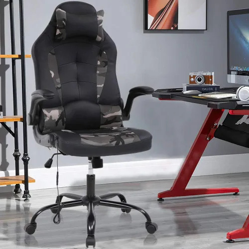 Vista 11 de Silla de oficina ergonómica de piel sintética con reposacabezas y reposacabezas para juegos de masaje, silla de oficina de carreras de PC, silla Gris