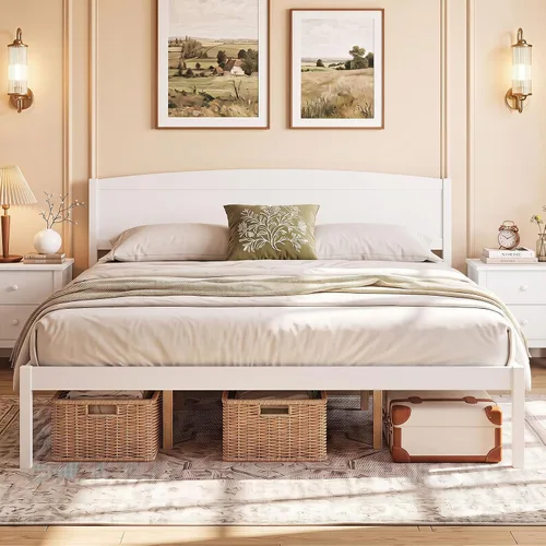 Vista 23 de GIANTEX Twin Size Wooden Bed Frame with Curved Headboard, Wood Slat Support