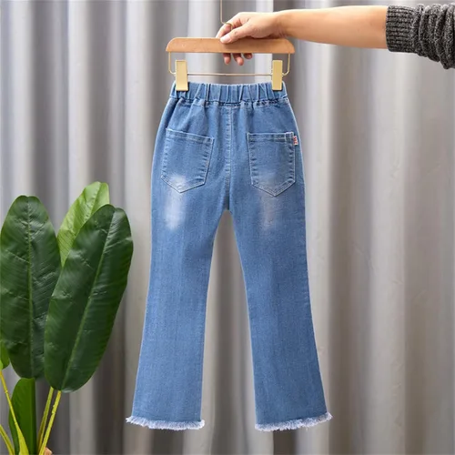 Vista 5 de Pantalones Vaqueros para niñas pequeñas, pantalones vaqueros largos de color sólido bonitos, pantalones vaqueros