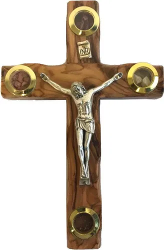 Vista 4 de Cruz de madera de olivo de Holy Land Market/Crucífijo con muestra de la Tierra Santa (12,7 cm)
