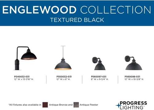 Vista 5 de Progress Lighting Englewood Collection - Farol colgante para exteriores con 1 luz, color negro