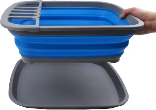 Vista 4 de SAMMART Escurridor de platos plegable de 8L (2.11 galones) con escurridor, juego de escurridor plegable, organizador de vajilla portátil, bandeja