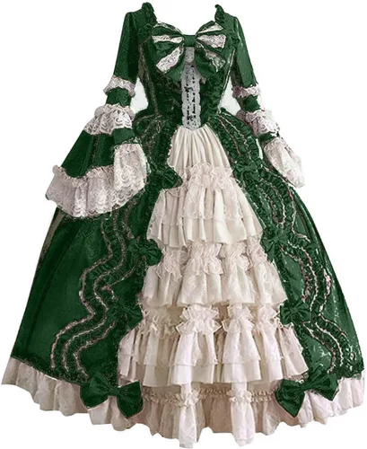 Vista 16 de SHOPESSA Vestido victoriano para mujer, vestido de lolita francesa, disfraz de princesa, vestido renacentista, manga acampanada, corte de cosplay