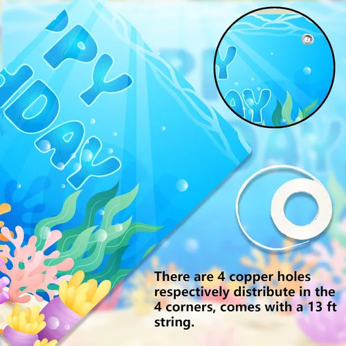 Vista 7 de Cartel de feliz cumpleaños bajo el mar, telón de fondo de animales del océano bajo el mar, decoración temática para niños y niñas, fiesta de primer