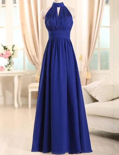Vista 2 de Uther Vestidos largos de dama de honor de gasa, cuello halter, vestido formal de baile sin mangas