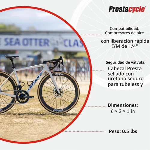 Vista 5 de Prestacycle Prestaflator Mini Pro, cabezal de inflado de neumáticos de bicicleta, válvula de bomba de aire de bicicleta, herramienta Presta