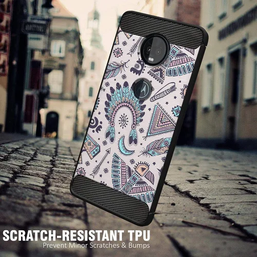 Vista 2 de CasesOnDeck - Funda compatible con Motorola Moto Z4 / Moto Z4 Play, diseño tribal floral mate TPU flexible fibra de carbono texturizada (azul tribal)