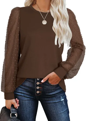 Vista 14 de WIHOLL Camisas de manga larga para mujer, túnica de otoño, ropa de cuello redondo a la moda A-caramelo naranja