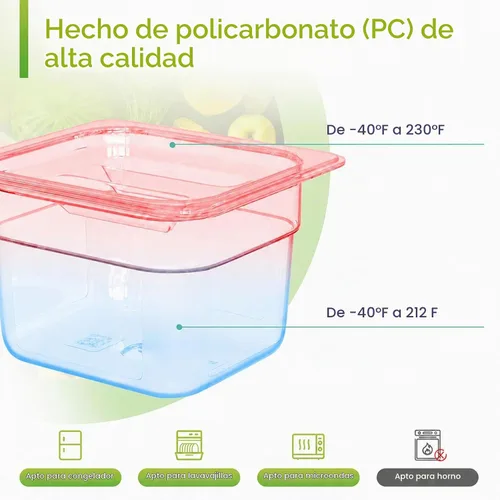 Vista 4 de Paquete de 12 sartenes de policarbonato NSF con tapas, tamaño 1/6 12 PIEZAS